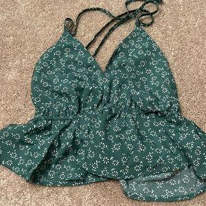 green and white flower halter tank